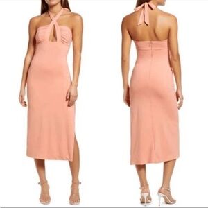 Bardot Guilia Halter MIDI Dress Slit At Side